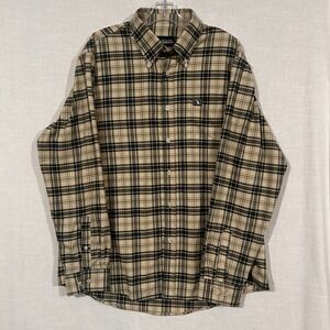 Local Boy Outfitters Men's L Plaid Button Down Flannel Shirt Tan Black Check